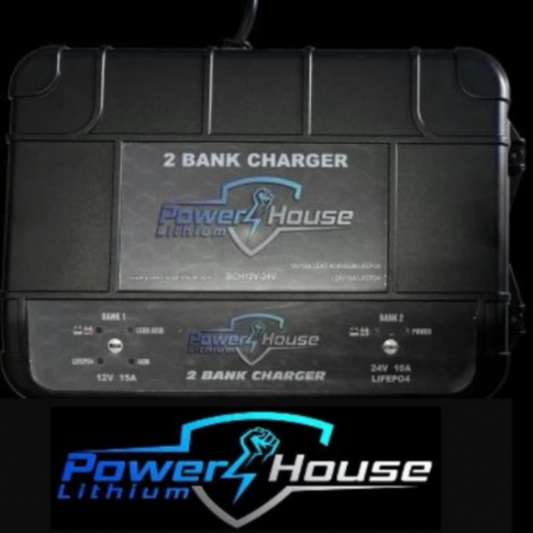 2 Bank Waterproof Charger 24V & 12V 10AH