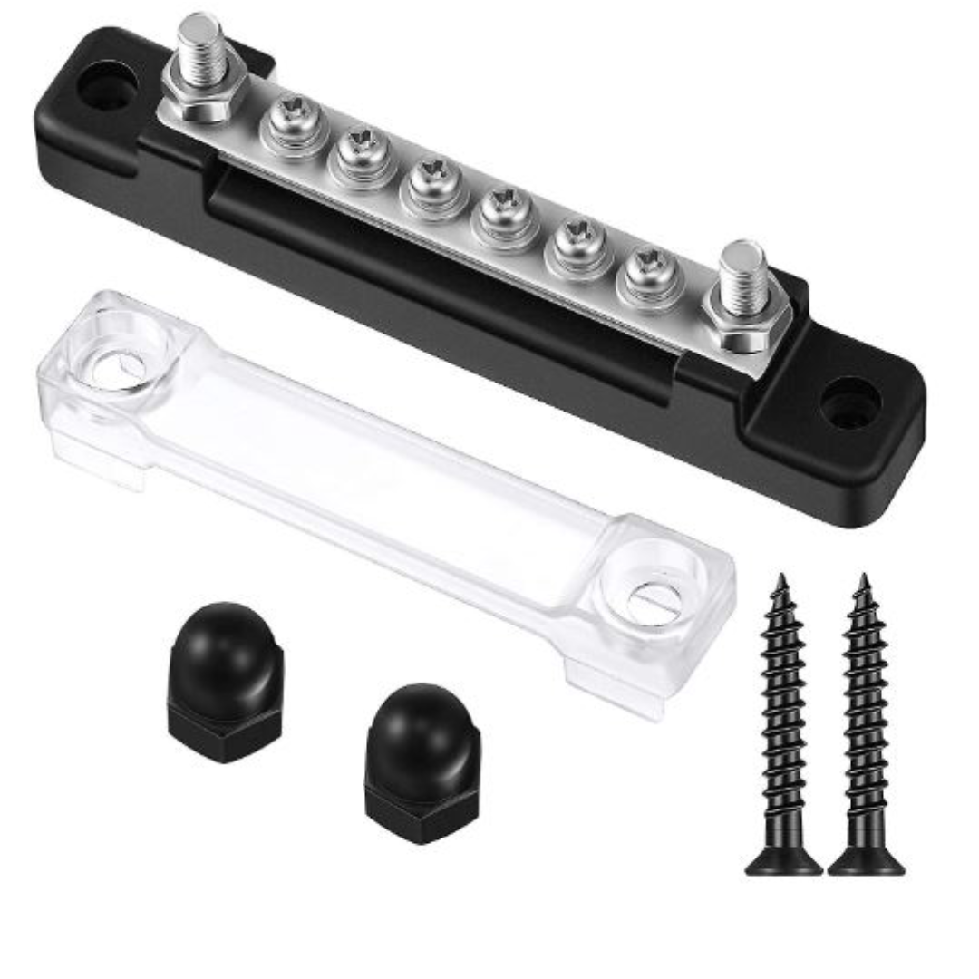 Black + Red 6 Terminal Single-row Bus Bars 150a