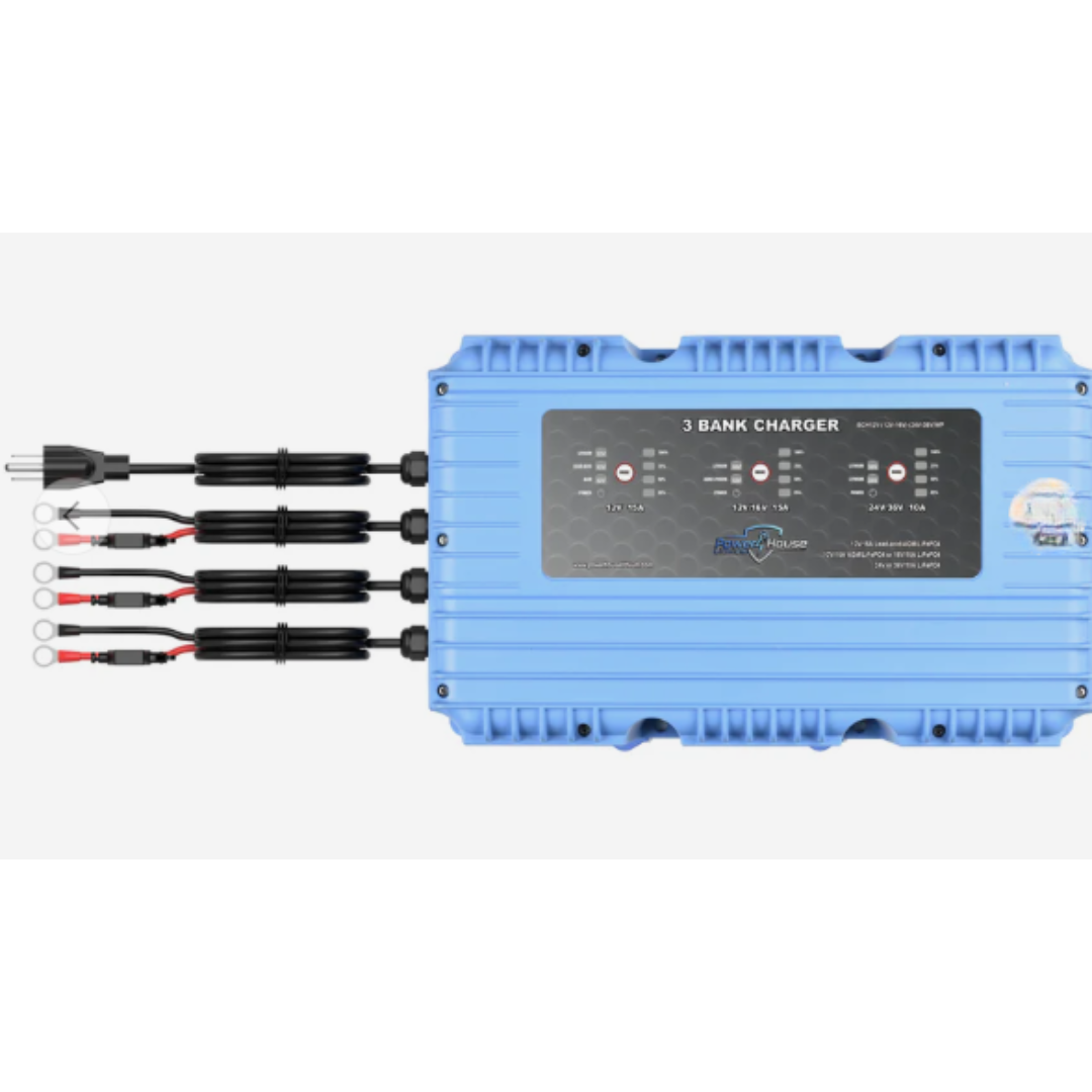 12V-(12V-16V)-(24V-36V)WP 3-Bank Waterproof Battery Charger